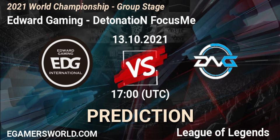 Edward Gaming vs DetonatioN FocusMe: Match Prediction. 13.10.2021 at 17:10, LoL, 2021 World Championship - Group Stage