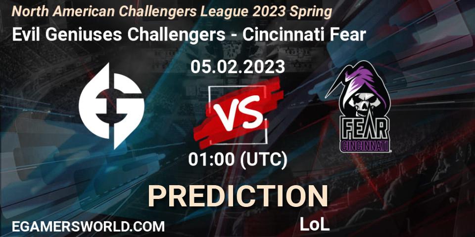 Evil Geniuses Challengers vs Cincinnati Fear: Match Prediction. 05.02.23, LoL, NACL 2023 Spring - Group Stage