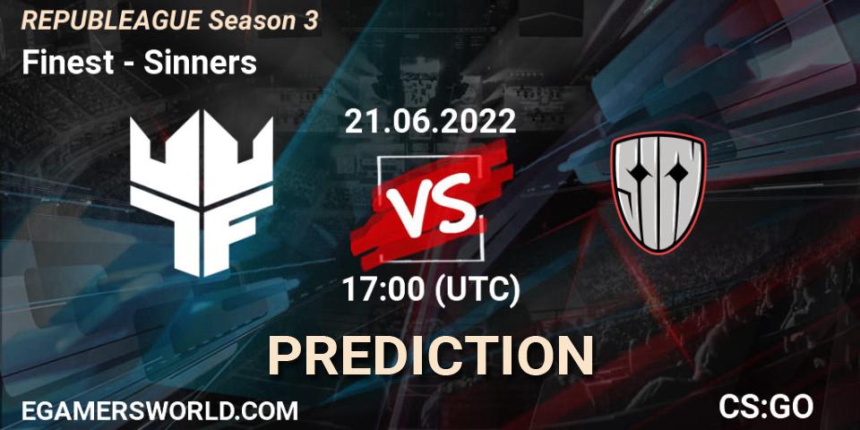 Finest vs Sinners: Match Prediction. 21.06.2022 at 17:00, Counter-Strike (CS2), REPUBLEAGUE Season 3