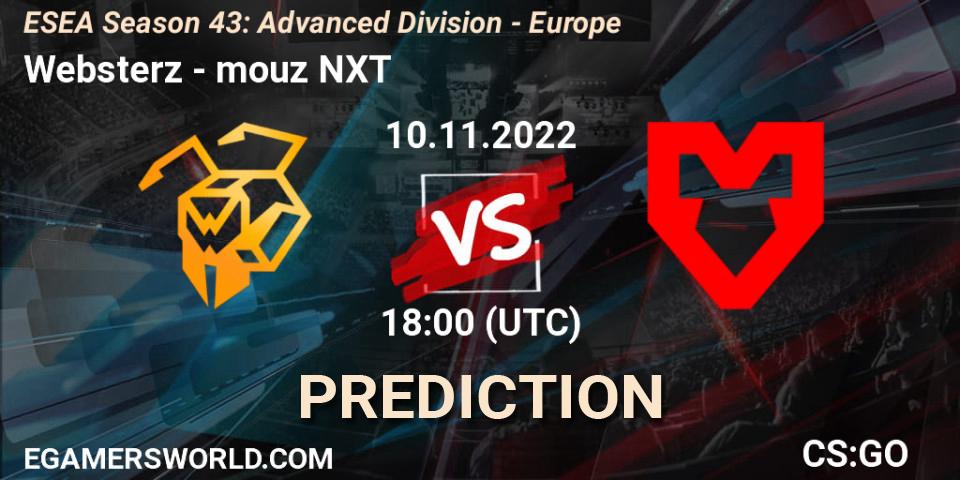 Websterz vs mouz NXT: Match Prediction. 10.11.2022 at 18:00, Counter-Strike (CS2), ESEA Season 43: Advanced Division - Europe