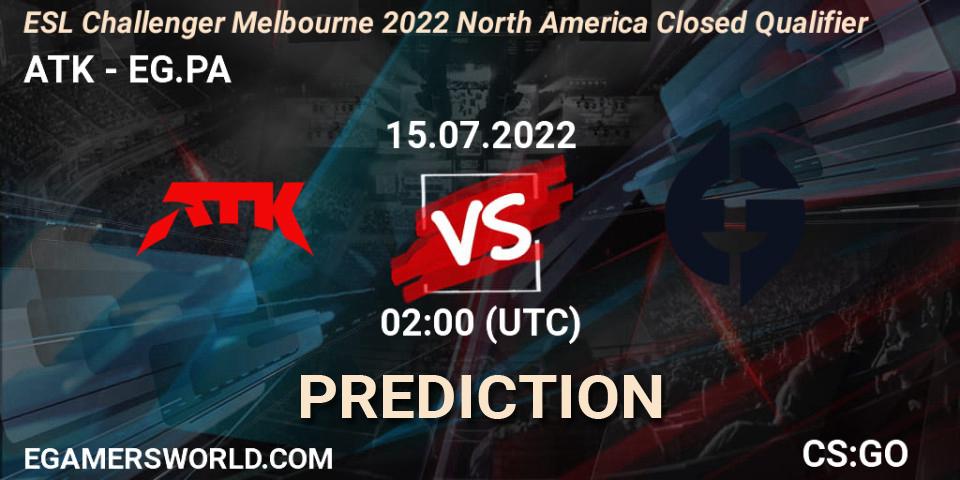 ATK vs EG.PA: Match Prediction. 15.07.2022 at 02:00, Counter-Strike (CS2), ESL Challenger Melbourne 2022 North America Closed Qualifier