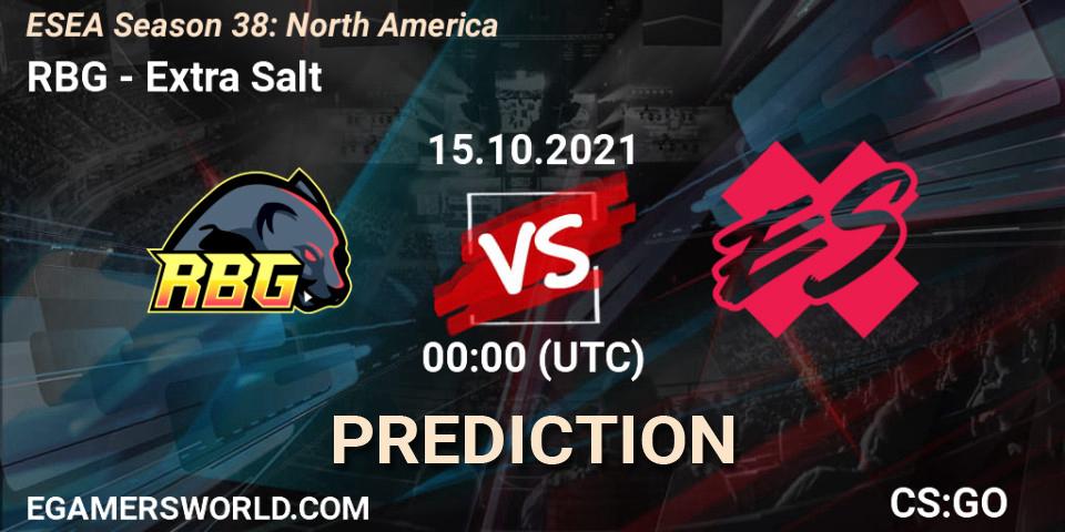 RBG vs Extra Salt: Match Prediction. 15.10.2021 at 00:00, Counter-Strike (CS2), ESEA Season 38: North America 