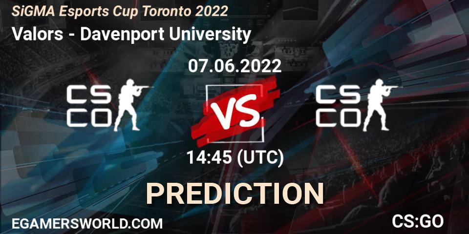 Valors vs Davenport University: Match Prediction. 07.06.2022 at 14:55, Counter-Strike (CS2), SiGMA Esports Cup Toronto 2022