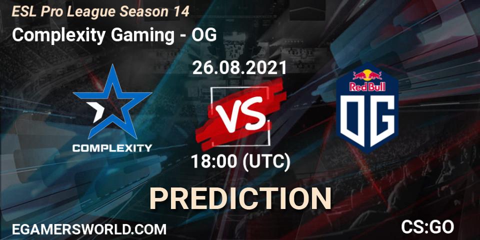 Complexity Gaming vs OG: Match Prediction. 26.08.2021 at 18:00, Counter-Strike (CS2), ESL Pro League Season 14