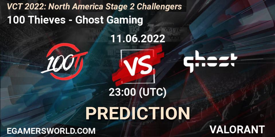 100 Thieves vs Ghost Gaming: Match Prediction. 11.06.2022 at 23:45, VALORANT, VCT 2022: North America Stage 2 Challengers