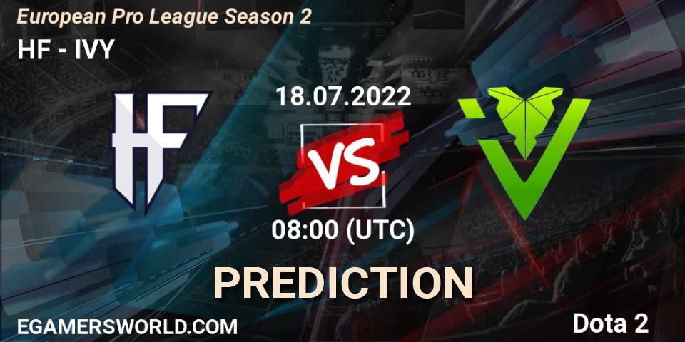 HF vs IVY: Match Prediction. 18.07.2022 at 08:21, Dota 2, European Pro League Season 2
