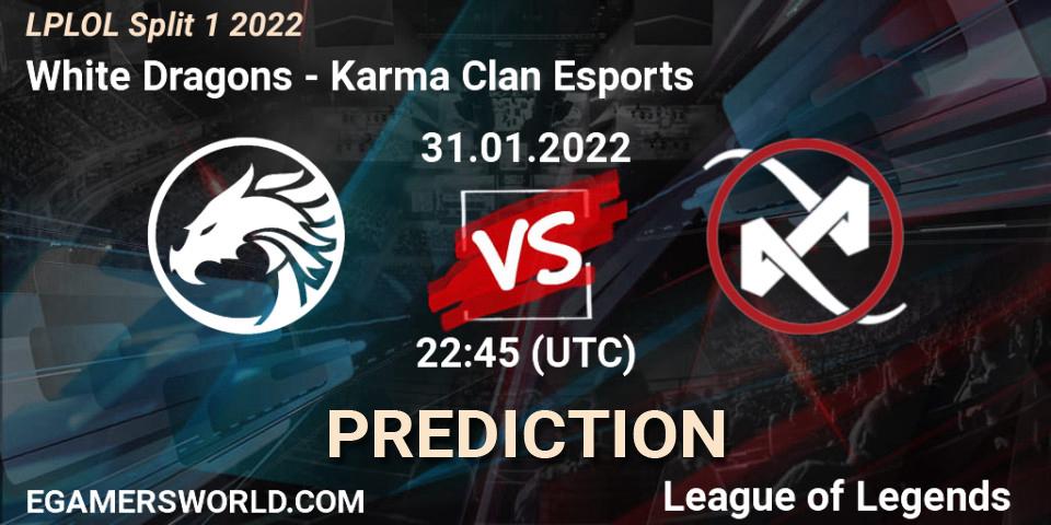White Dragons vs Karma Clan Esports: Match Prediction. 31.01.2022 at 22:30, LoL, LPLOL Split 1 2022