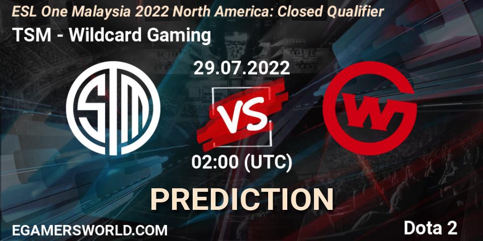 TSM vs Wildcard Gaming: Match Prediction. 29.07.2022 at 02:01, Dota 2, ESL One Malaysia 2022 North America: Closed Qualifier