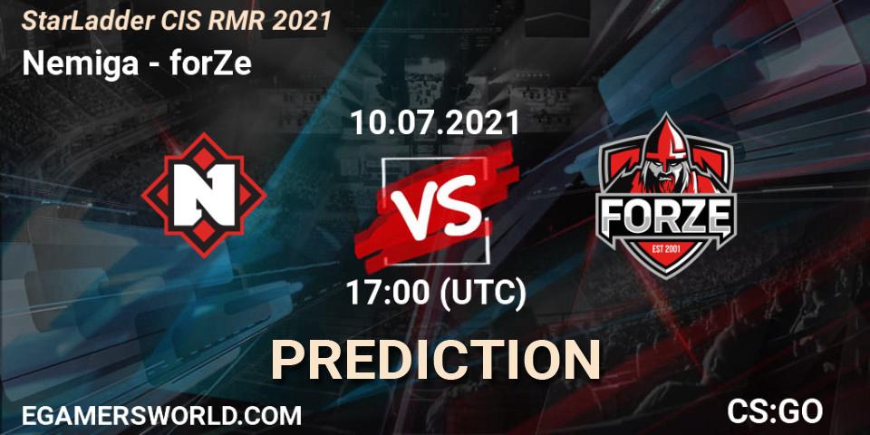Nemiga vs forZe: Match Prediction. 01.07.2021 at 17:00, Counter-Strike (CS2), StarLadder CIS RMR 2021