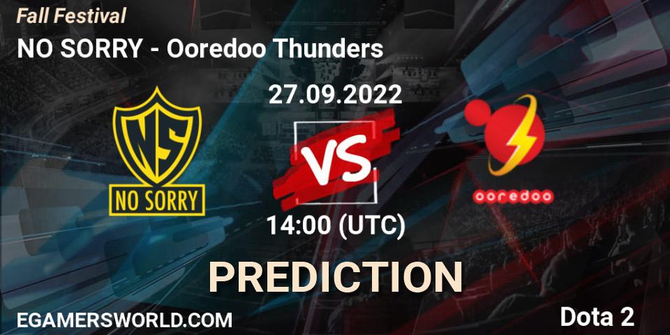 NO SORRY vs Ooredoo Thunders: Match Prediction. 27.09.2022 at 14:08, Dota 2, Fall Festival