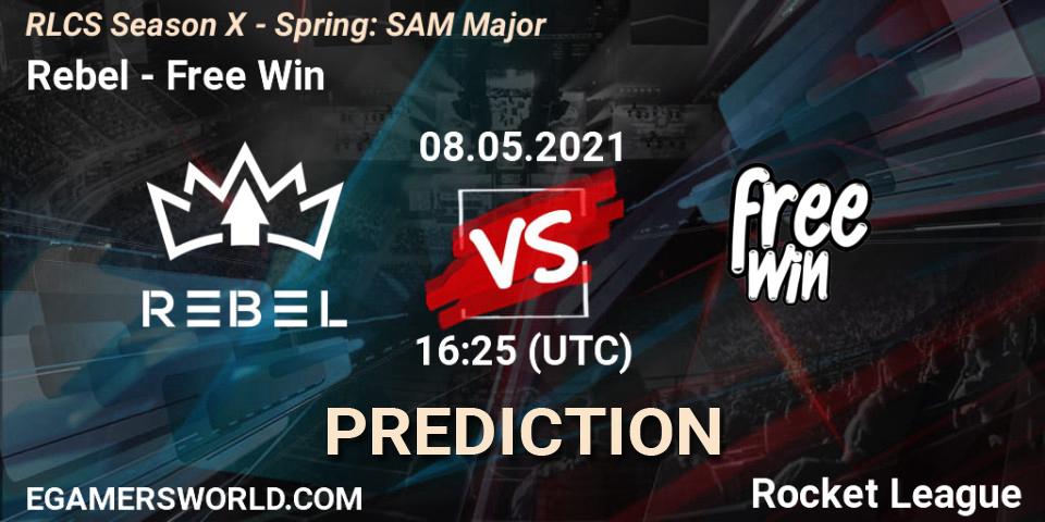 Rebel vs Free Win: Match Prediction. 08.05.2021 at 16:25, Rocket League, RLCS Season X - Spring: SAM Major