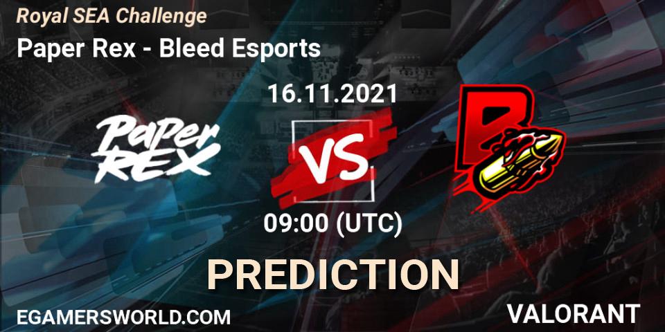 Paper Rex vs Bleed Esports: Match Prediction. 16.11.2021 at 09:00, VALORANT, Royal SEA Challenge