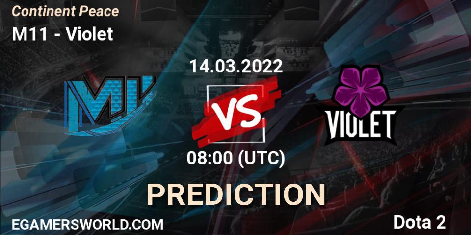 M11 vs Violet: Match Prediction. 14.03.2022 at 06:04, Dota 2, Continent Peace