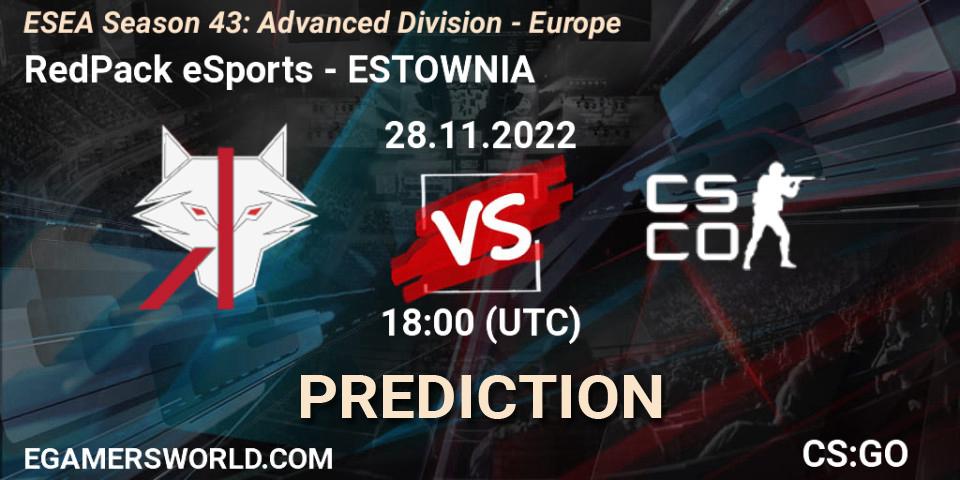 RedPack eSports vs ESTOWNIA: Match Prediction. 28.11.22, CS2 (CS:GO), ESEA Season 43: Advanced Division - Europe