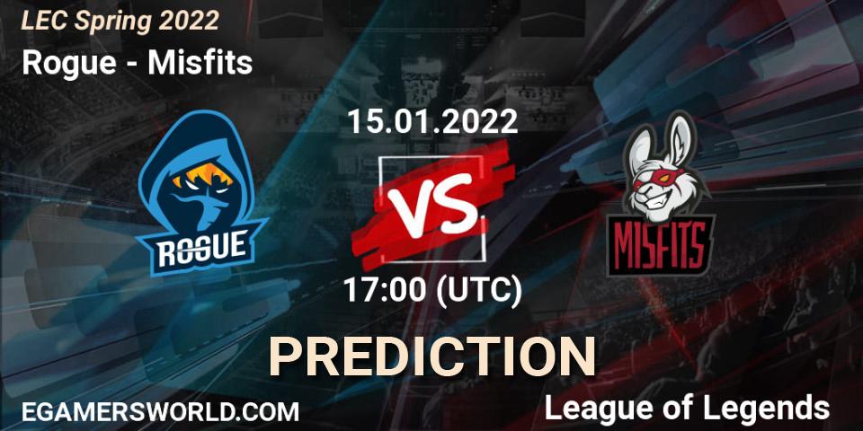 Rogue vs Misfits: Match Prediction. 15.01.2022 at 16:00, LoL, LEC Spring 2022 - Group Stage