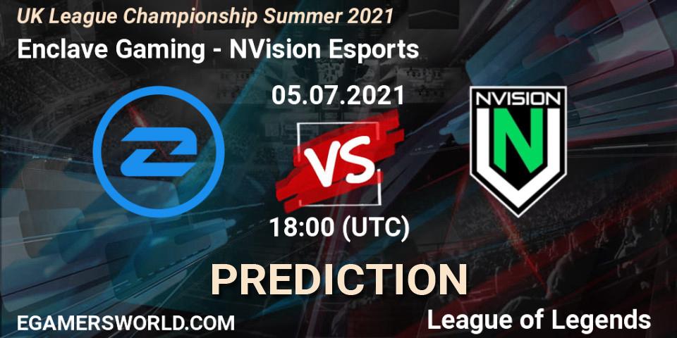 Enclave Gaming vs NVision Esports: Match Prediction. 05.07.2021 at 18:00, LoL, UK League Championship Summer 2021