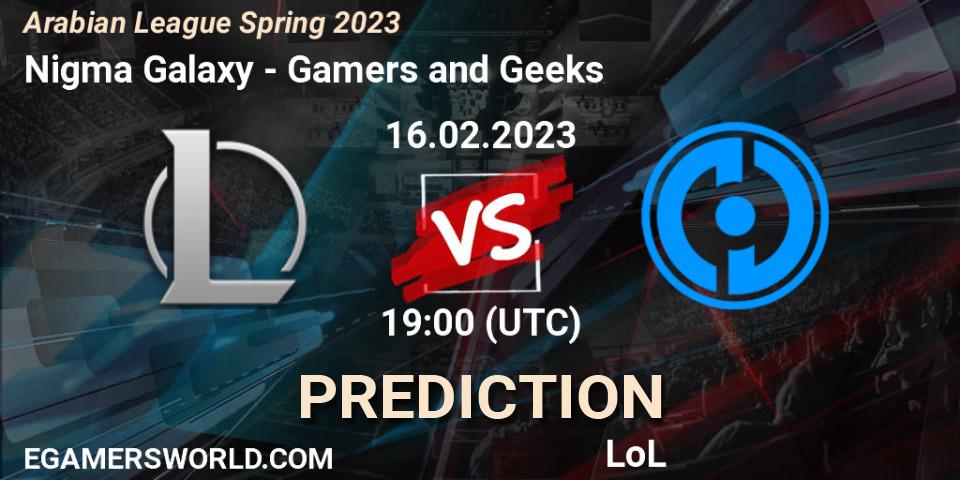 Nigma Galaxy MENA vs Gamers and Geeks: Match Prediction. 16.02.2023 at 19:00, LoL, Arabian League Spring 2023