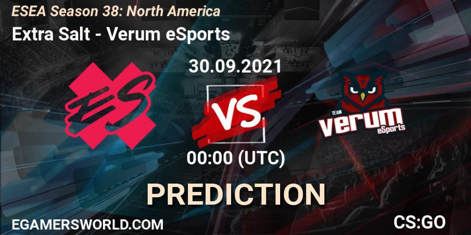 Extra Salt vs Verum eSports: Match Prediction. 30.09.2021 at 00:00, Counter-Strike (CS2), ESEA Season 38: North America 