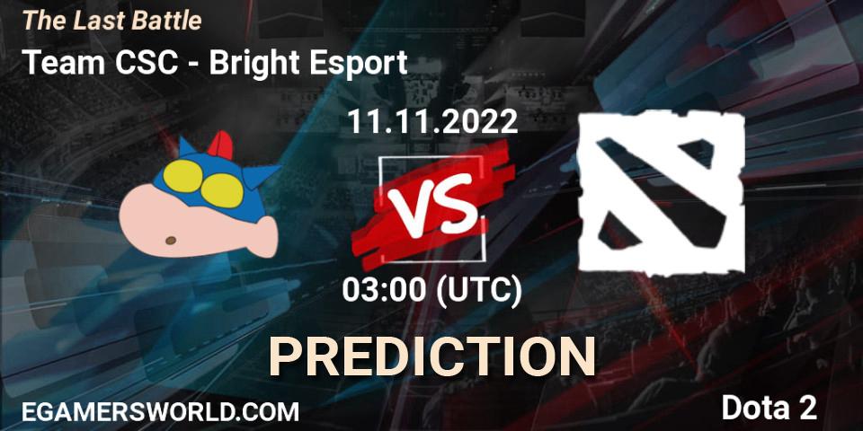 Team CSC vs Bright Esport: Match Prediction. 11.11.2022 at 03:04, Dota 2, The Last Battle