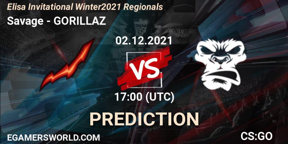 Savage vs GORILLAZ: Match Prediction. 02.12.2021 at 15:00, Counter-Strike (CS2), Elisa Invitational Winter 2021 Regionals