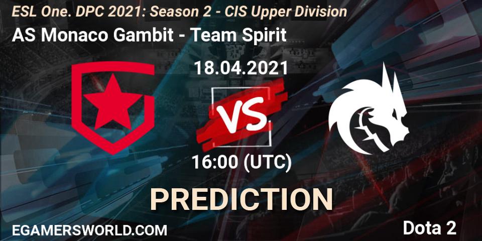 AS Monaco Gambit vs Team Spirit: Match Prediction. 18.04.21, Dota 2, ESL One. DPC 2021: Season 2 - CIS Upper Division