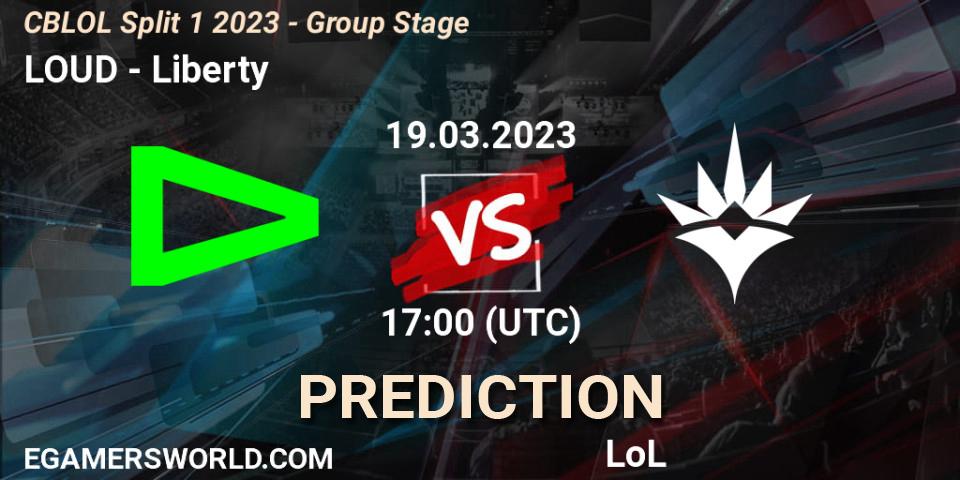 LOUD vs Liberty: Match Prediction. 19.03.2023 at 17:00, LoL, CBLOL Split 1 2023 - Group Stage