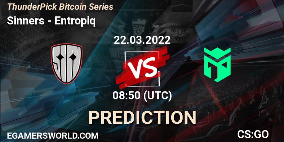 Sinners vs Entropiq: Match Prediction. 22.03.2022 at 08:50, Counter-Strike (CS2), ThunderPick Bitcoin Series