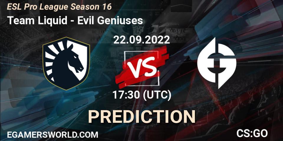 Team Liquid vs Evil Geniuses: Match Prediction. 22.09.22, CS2 (CS:GO), ESL Pro League Season 16