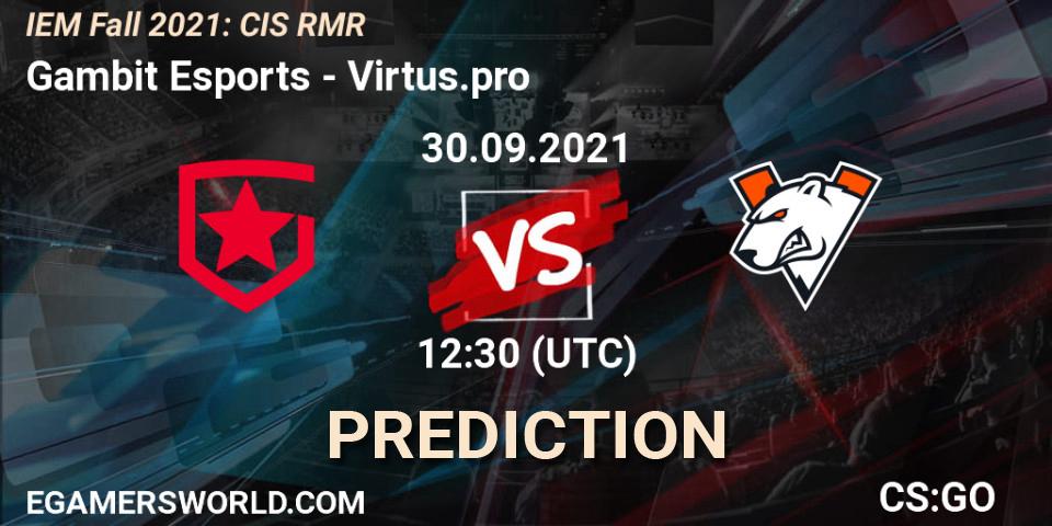 Gambit Esports vs Virtus.pro: Match Prediction. 30.09.2021 at 12:45, Counter-Strike (CS2), IEM Fall 2021: CIS RMR