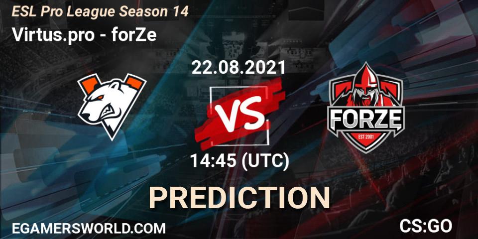 Virtus.pro vs forZe: Match Prediction. 22.08.21, CS2 (CS:GO), ESL Pro League Season 14