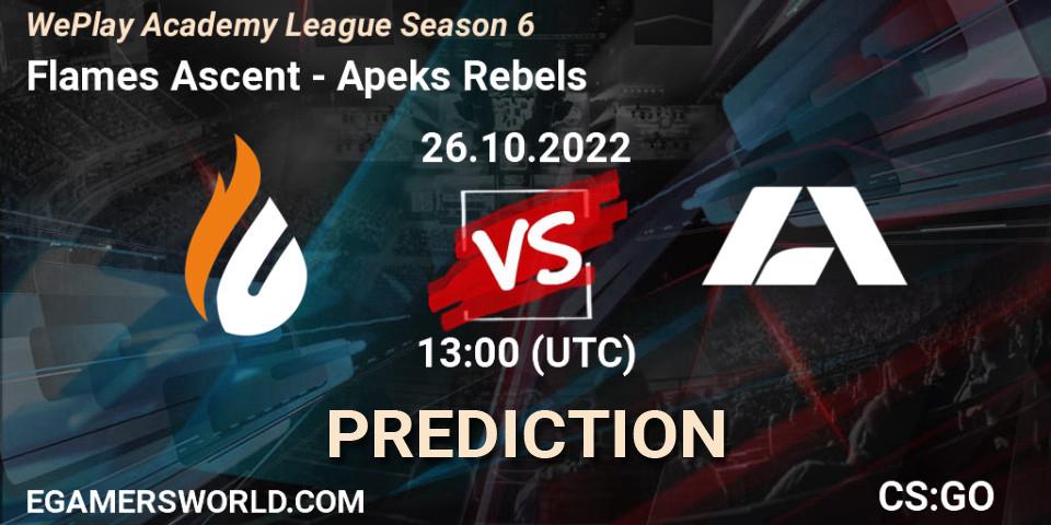 Flames Ascent vs Apeks Rebels: Match Prediction. 26.10.22, CS2 (CS:GO), WePlay Academy League Season 6