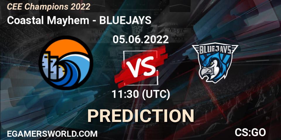 Coastal Mayhem vs BLUEJAYS: Match Prediction. 05.06.2022 at 11:30, Counter-Strike (CS2), CEE Champions 2022