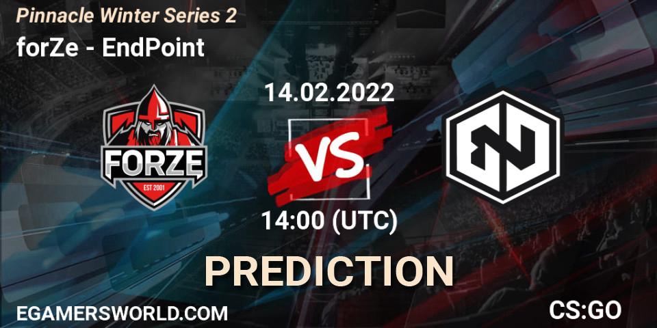 forZe vs EndPoint: Match Prediction. 14.02.2022 at 14:20, Counter-Strike (CS2), Pinnacle Winter Series 2