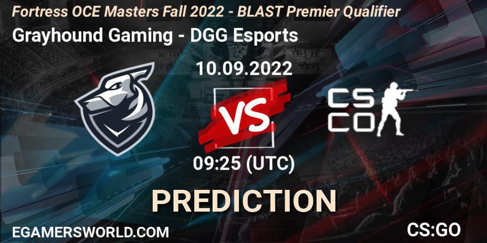 Grayhound Gaming vs DGG Esports: Match Prediction. 10.09.2022 at 09:55, Counter-Strike (CS2), Fortress OCE Masters Fall 2022 - BLAST Premier Qualifier