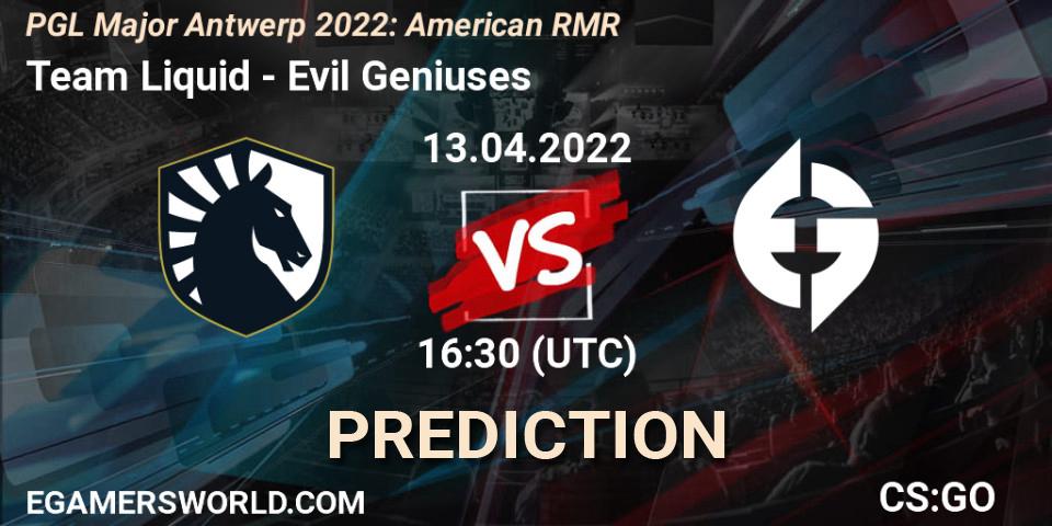Team Liquid vs Evil Geniuses: Match Prediction. 13.04.2022 at 14:50, Counter-Strike (CS2), PGL Major Antwerp 2022: American RMR