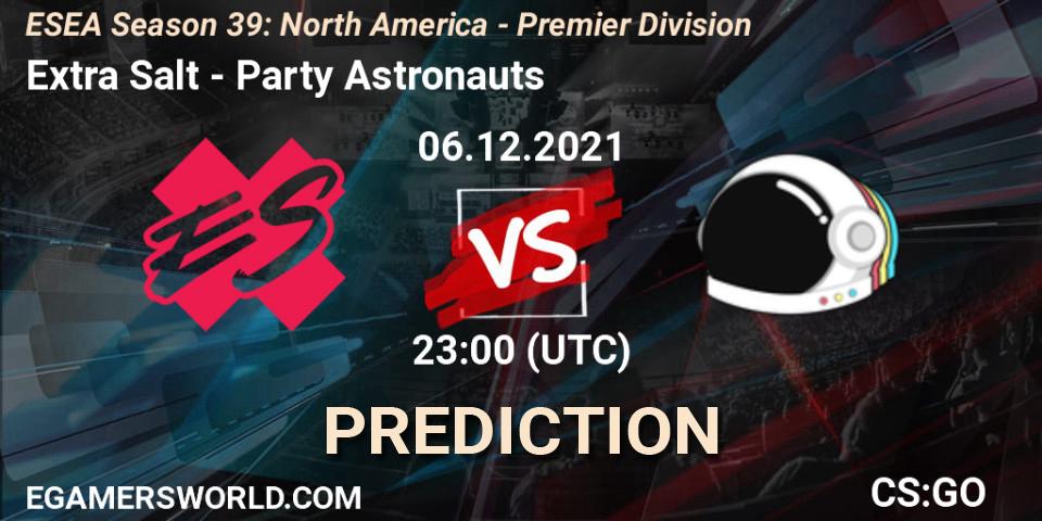 Extra Salt vs Party Astronauts: Match Prediction. 06.12.2021 at 23:00, Counter-Strike (CS2), ESEA Season 39: North America - Premier Division