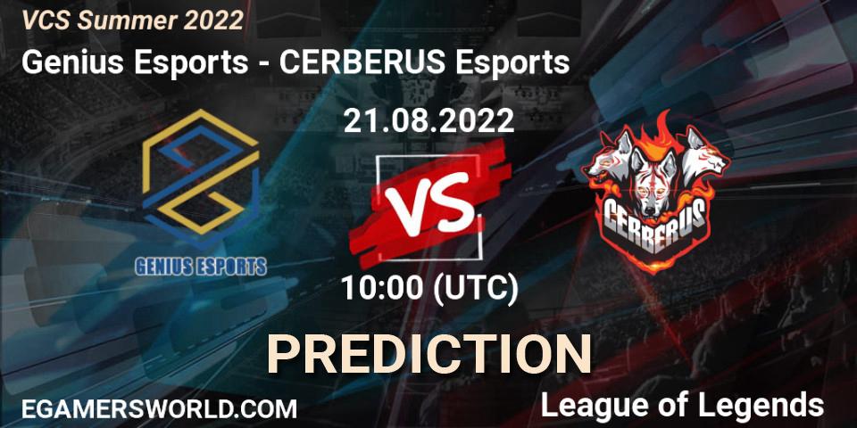 Genius Esports vs CERBERUS Esports: Match Prediction. 21.08.2022 at 10:00, LoL, VCS Summer 2022