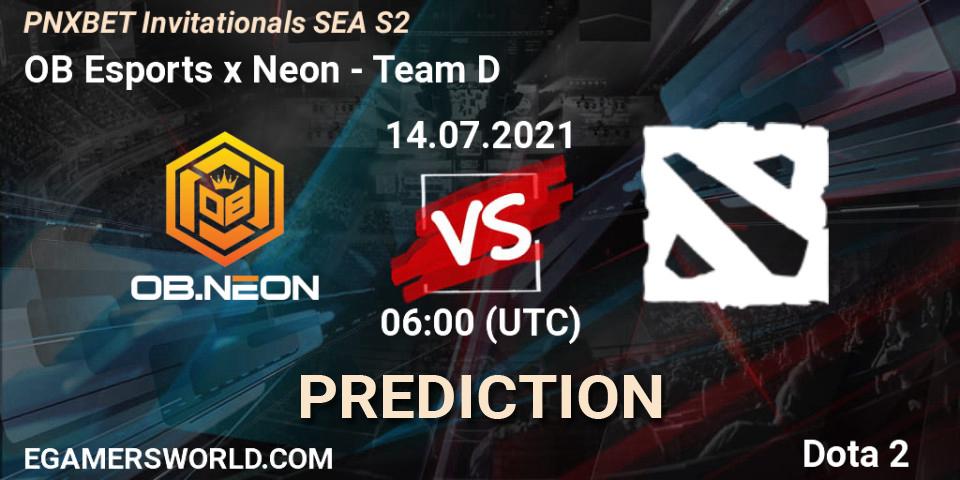 OB Esports x Neon vs Team D: Match Prediction. 14.07.2021 at 06:53, Dota 2, PNXBET Invitationals SEA S2