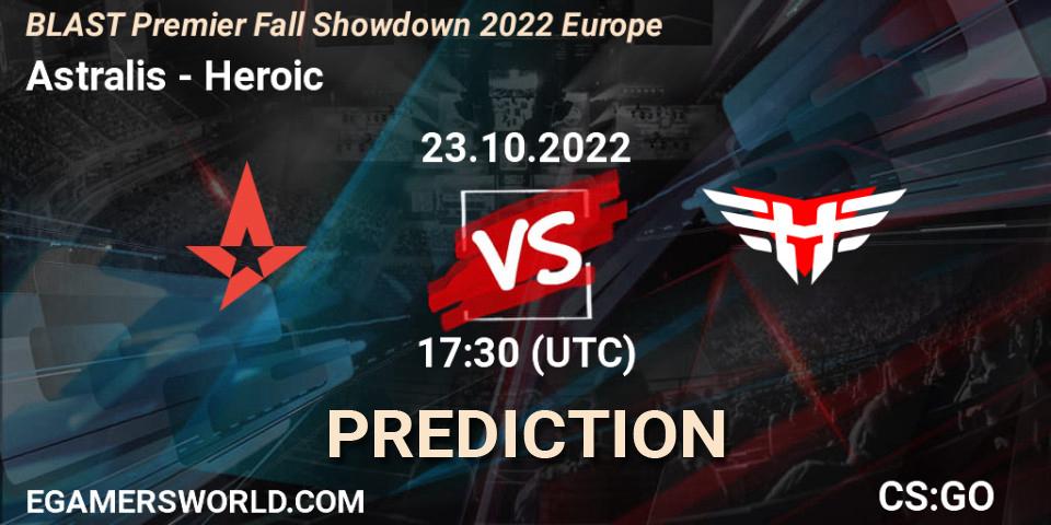 Astralis vs Heroic: Match Prediction. 23.10.2022 at 17:30, Counter-Strike (CS2), BLAST Premier Fall Showdown 2022 Europe