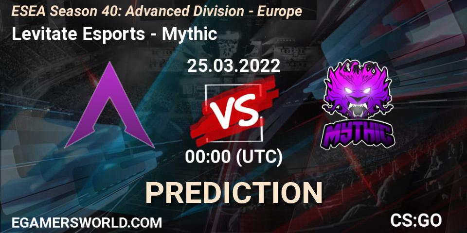 Levitate Esports vs Mythic: Match Prediction. 25.03.2022 at 00:00, Counter-Strike (CS2), ESEA Season 40: Advanced Division - North America