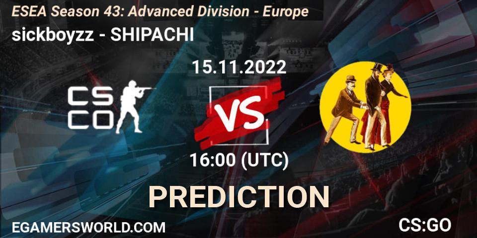 sickboyzz vs SHIPACHI: Match Prediction. 15.11.22, CS2 (CS:GO), ESEA Season 43: Advanced Division - Europe