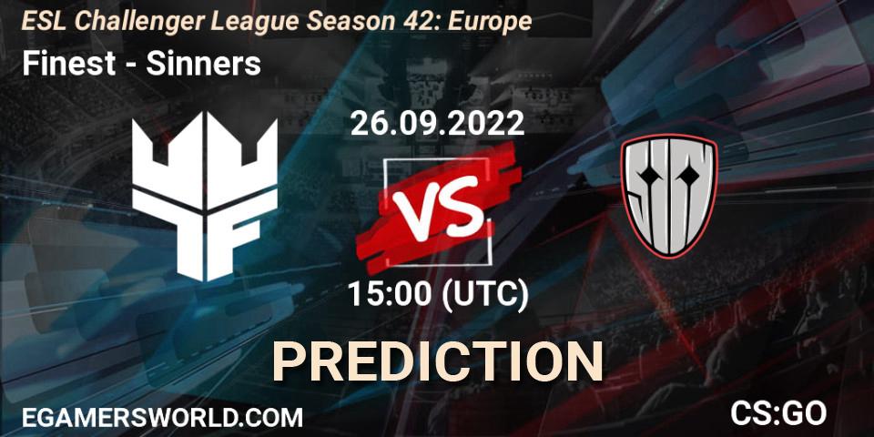 Finest vs Sinners: Match Prediction. 26.09.22, CS2 (CS:GO), ESL Challenger League Season 42: Europe