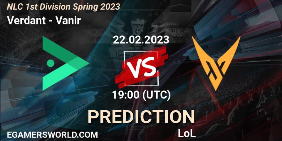 Verdant vs Vanir: Match Prediction. 22.02.2023 at 19:00, LoL, NLC 1st Division Spring 2023