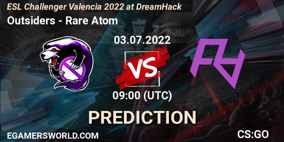 Outsiders vs Rare Atom: Match Prediction. 03.07.2022 at 09:00, Counter-Strike (CS2), ESL Challenger Valencia 2022 at DreamHack