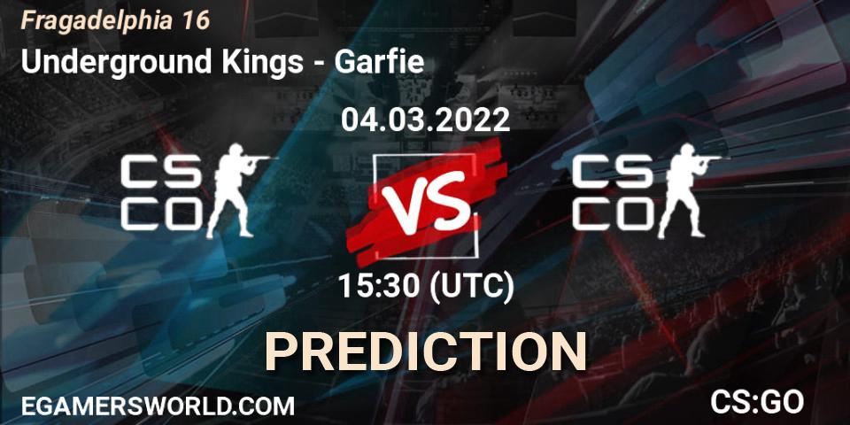 Underground Kings vs Garfie: Match Prediction. 04.03.2022 at 15:50, Counter-Strike (CS2), Fragadelphia 16