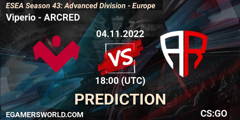Viperio vs ARCRED: Match Prediction. 04.11.2022 at 18:00, Counter-Strike (CS2), ESEA Season 43: Advanced Division - Europe