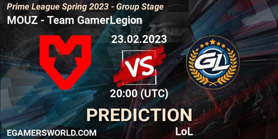 MOUZ vs Team GamerLegion: Match Prediction. 23.02.2023 at 17:00, LoL, Prime League Spring 2023 - Group Stage