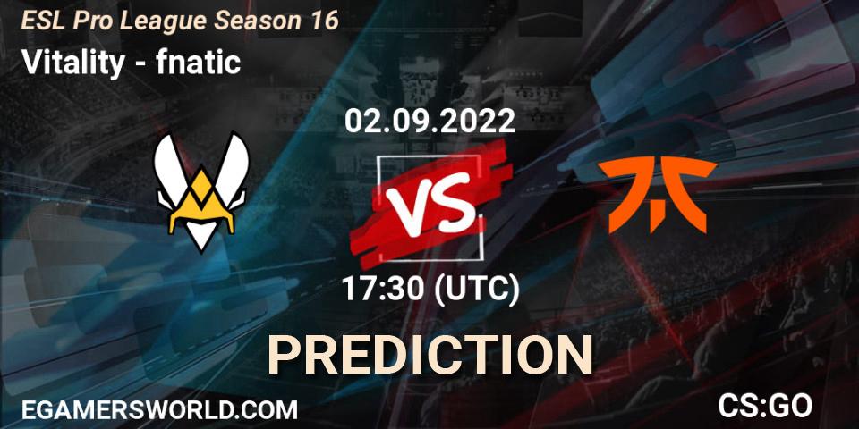 Vitality vs fnatic: Match Prediction. 02.09.2022 at 17:30, Counter-Strike (CS2), ESL Pro League Season 16