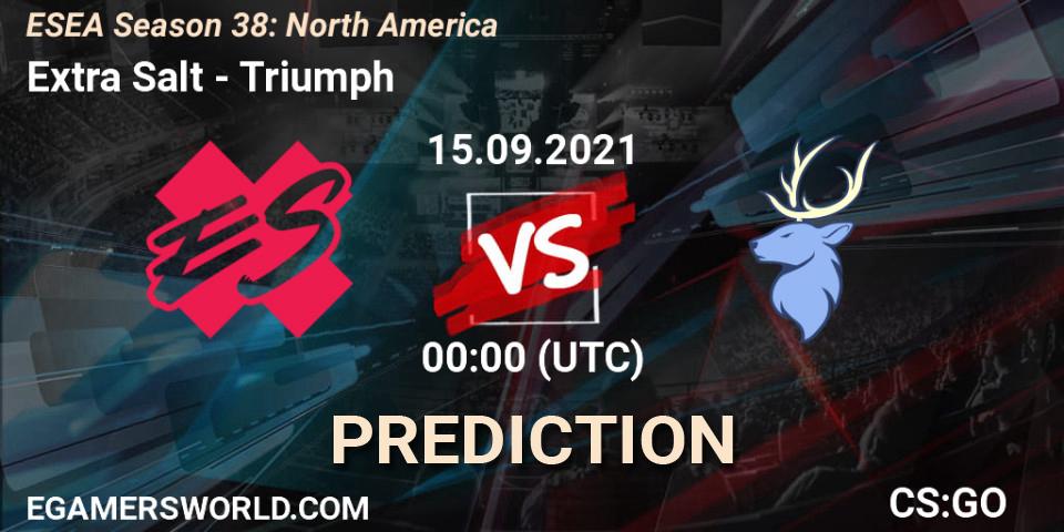 Extra Salt vs Triumph: Match Prediction. 28.09.2021 at 00:30, Counter-Strike (CS2), ESEA Season 38: North America 
