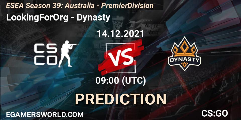 LookingForOrg vs Hazard: Match Prediction. 15.12.2021 at 09:00, Counter-Strike (CS2), ESEA Season 39: Australia - Premier Division
